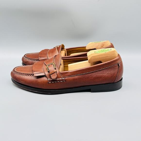 Cole Haan Shoes Mens 9 Brown Leather Kiltie Loafers Monk Strap Moc Toe Dress - Picture 5 of 12